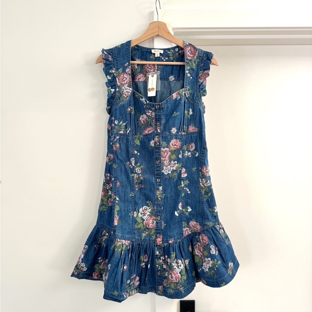 Anthropologie Pilcro Ruffled Denim Sweetheart Denim Dress - Picture 4 of 8